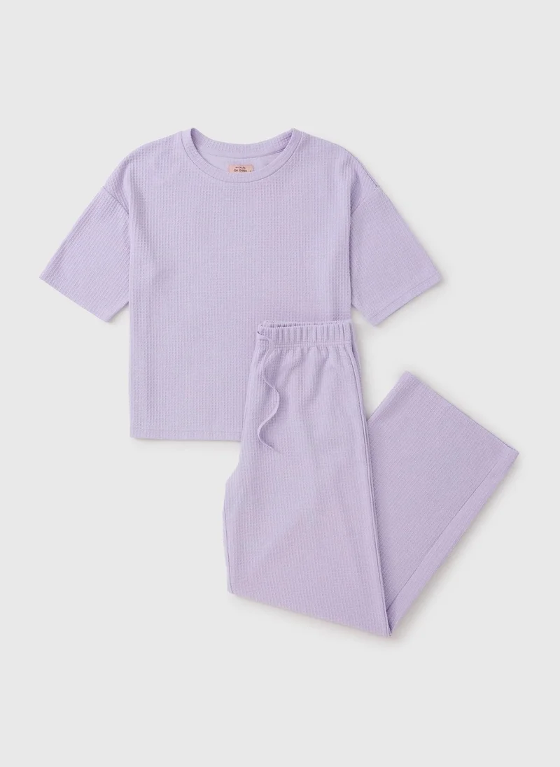 Matalan Purple Lilac Waffle Wide Leg Pyjama Set for Women | Best Price UAE